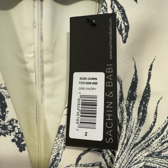 Sachin & Babi Rori Gown Grey Toile Print Ivory Maxi Dress Sleeveless Size 2 NWT - Picture 5 of 7